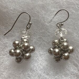 Metallic Silver/crystal drop earrings